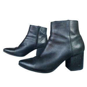 Aldo black leather pointy toe chunky heel booties size 8.5